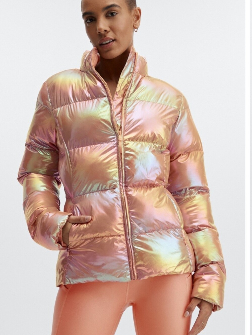 Fabletics Iridescent Pink-Gold Puffer Jacket